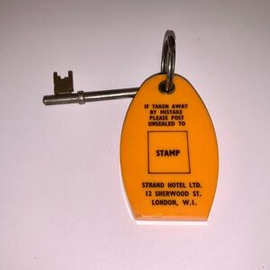 Vintage Strand Hotel London W1 Room 397 Key & Orange Tag Sherwood St. Rare!